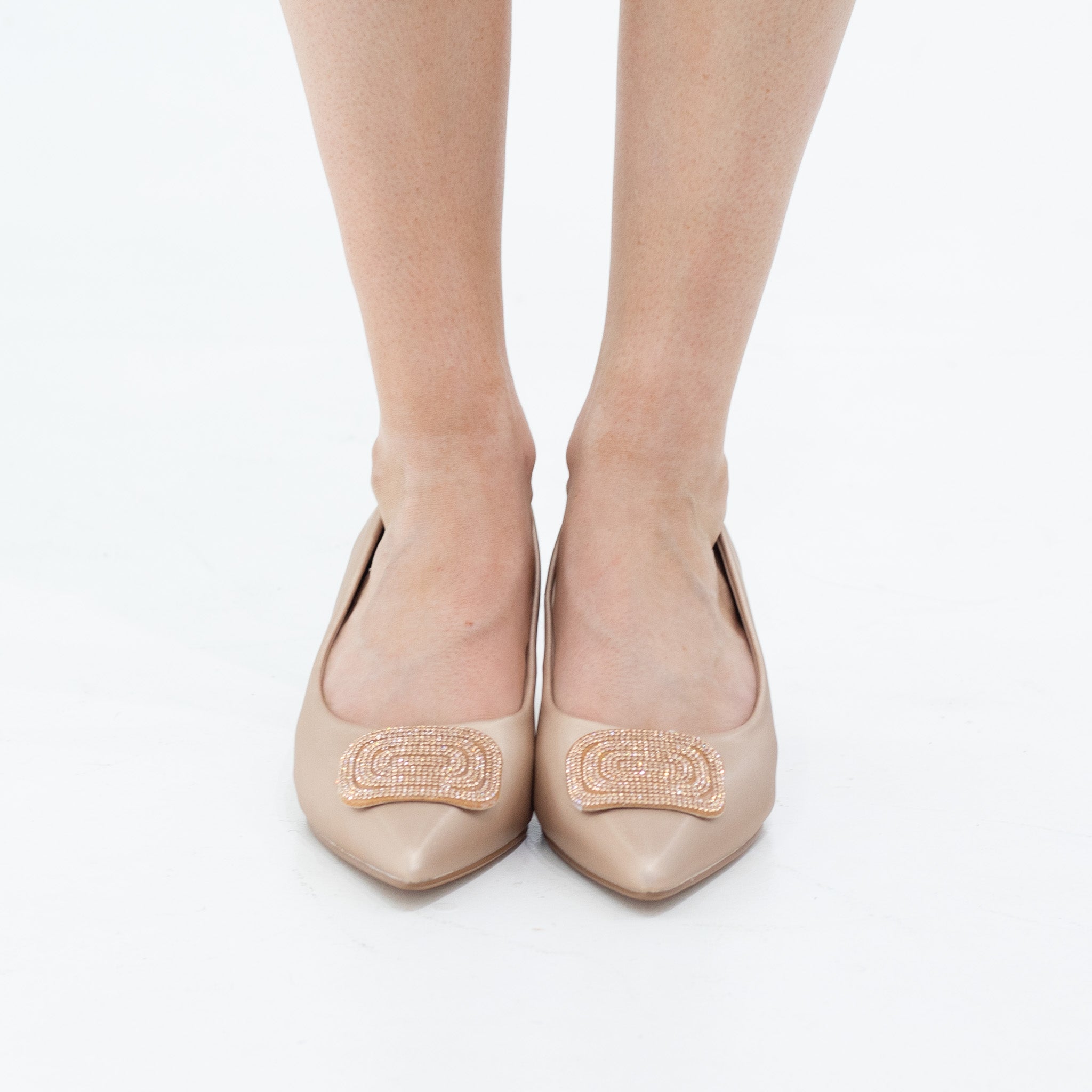 Hayko 5cm heel satin court with sqr diamante trim rose gold