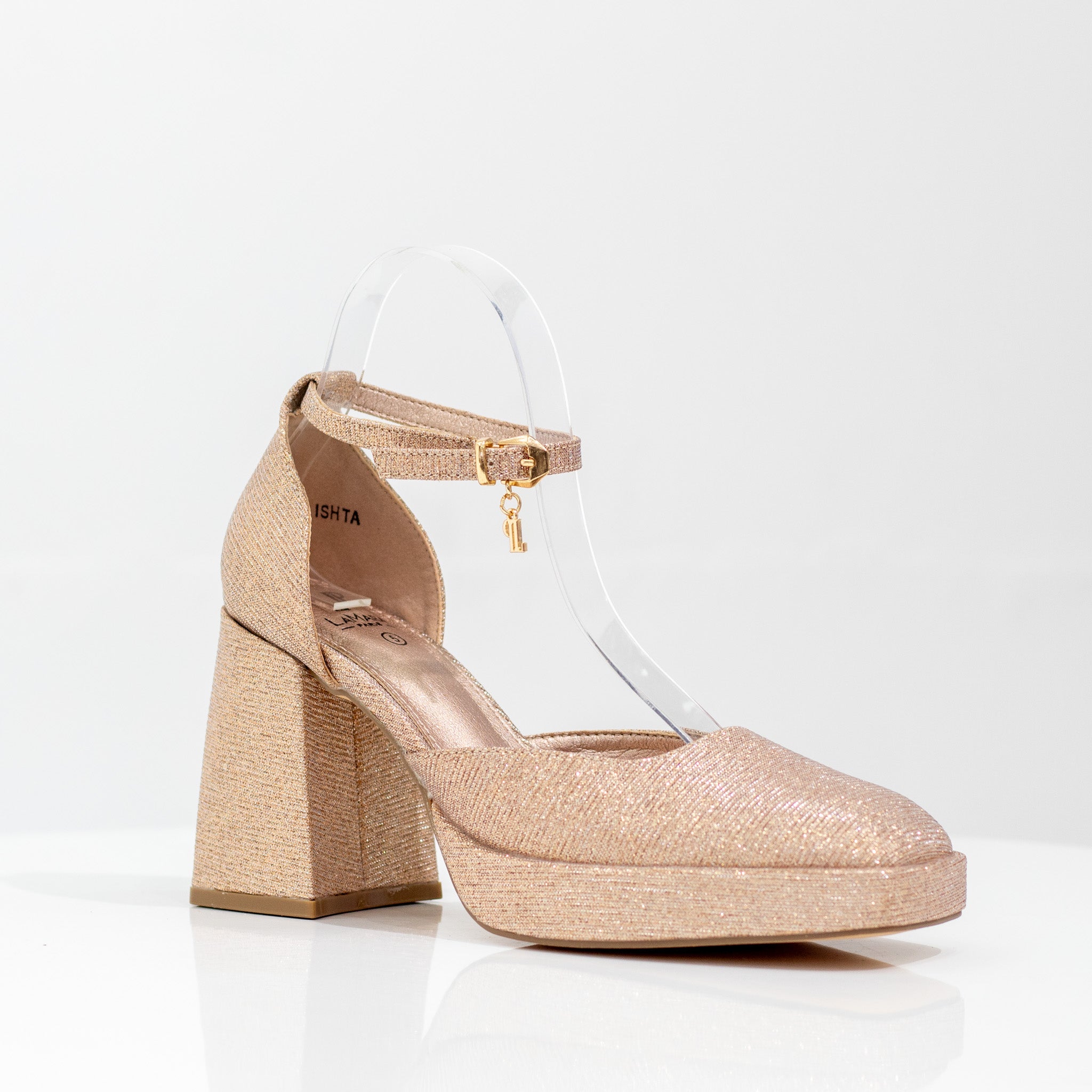 champagne shimmer open waist 9cm platform heel 