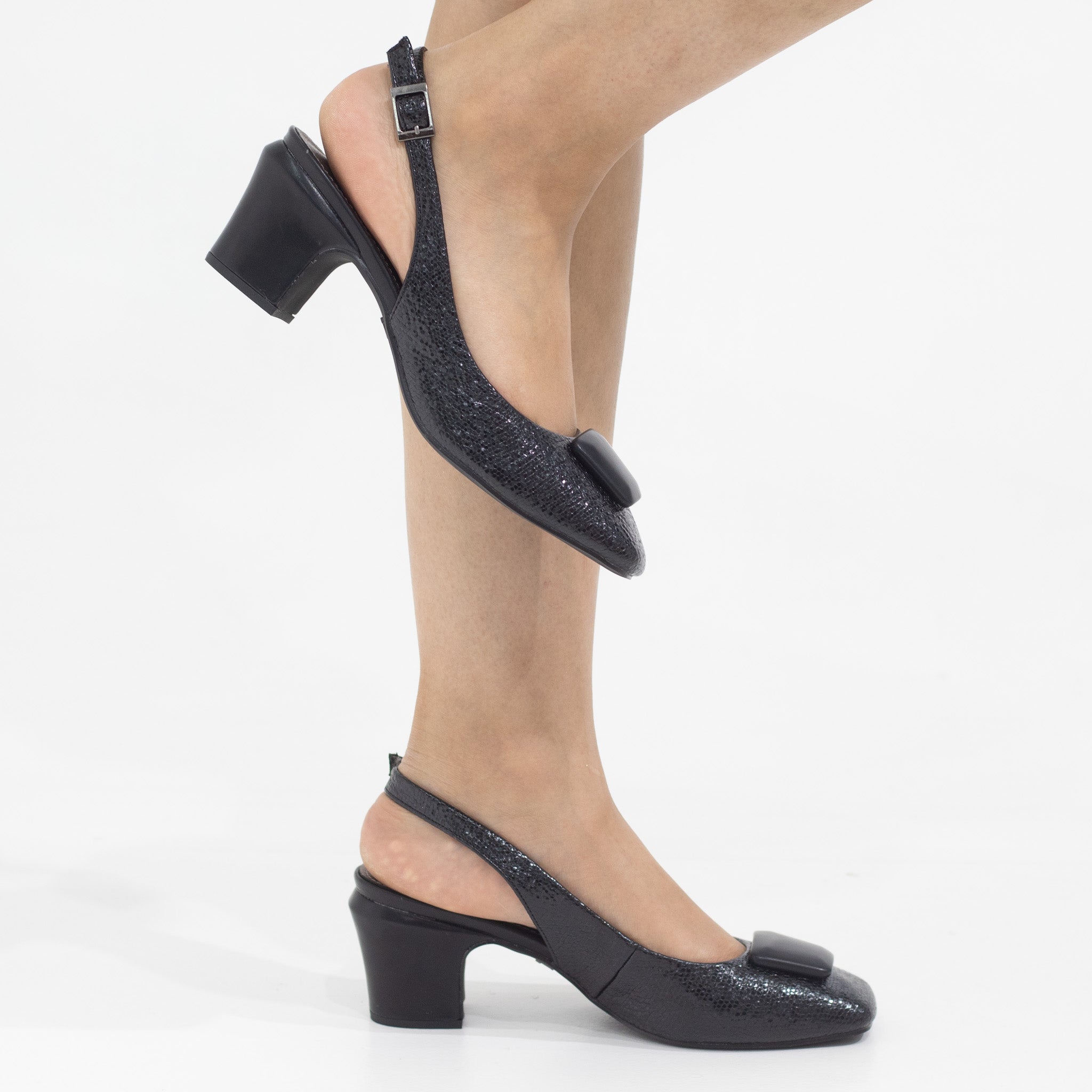 Blaze block 5.5cm heel sling back with sqr trim pumps black