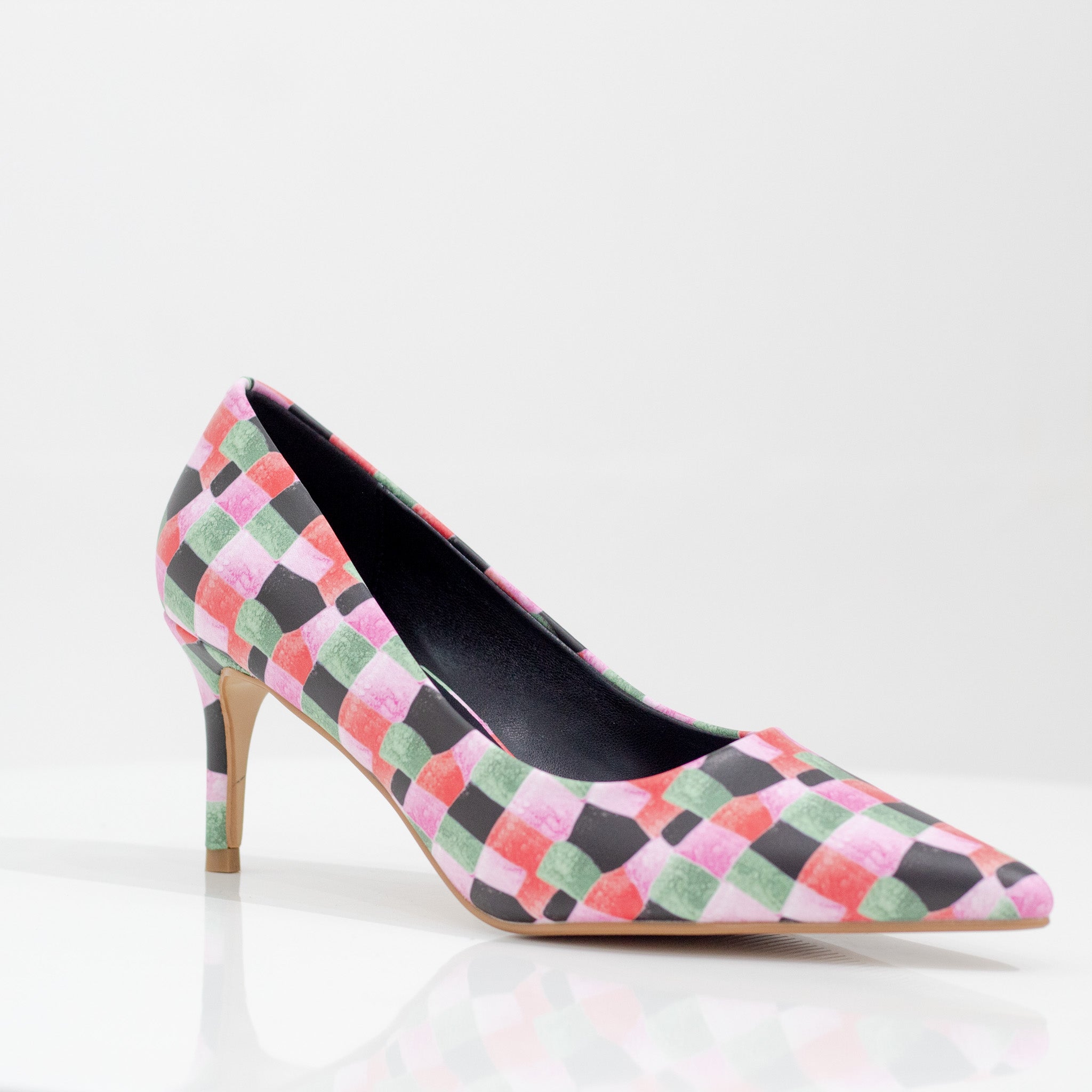 pink mid heel  multi pointy court