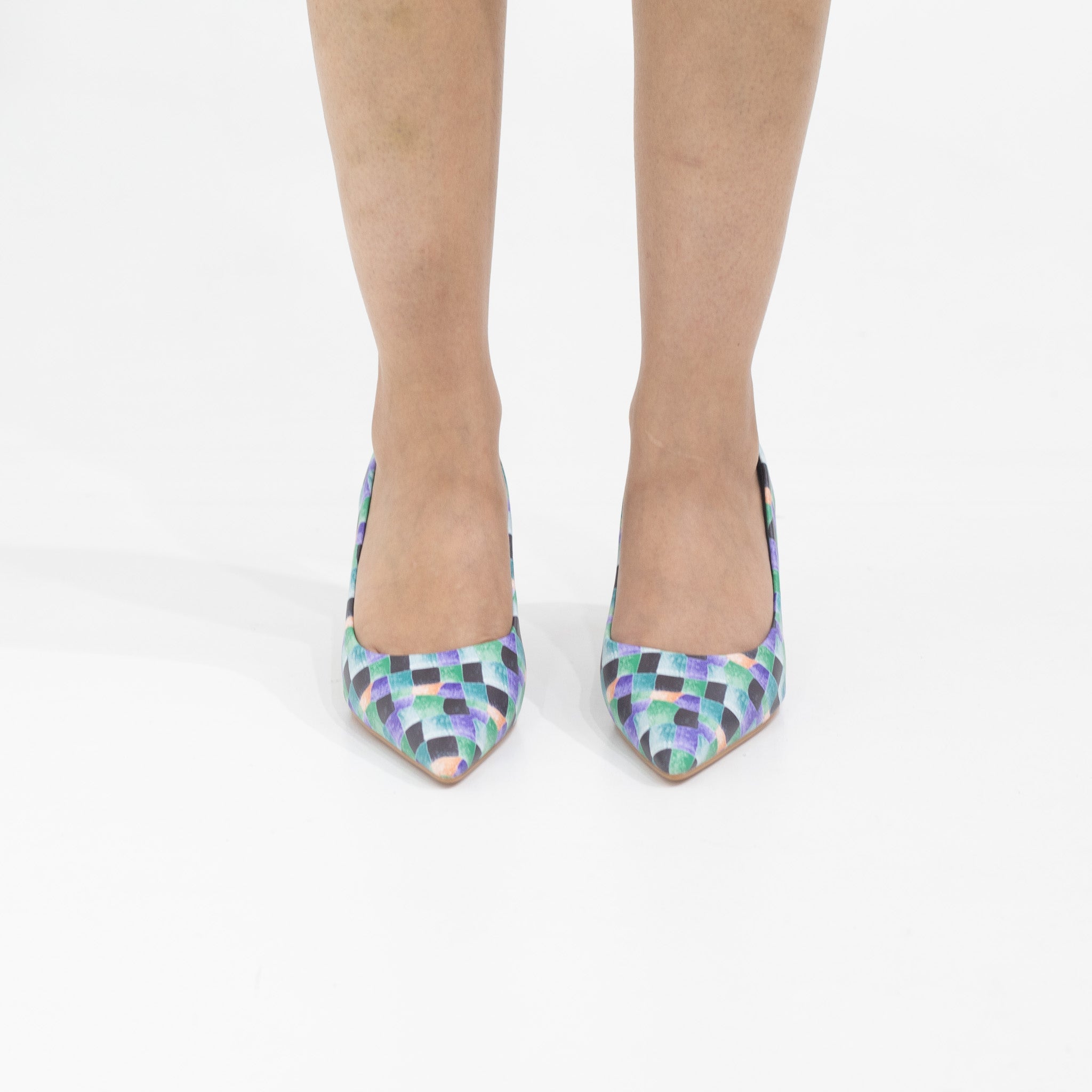 Banu 7cm heel  multi colored pointy court blue