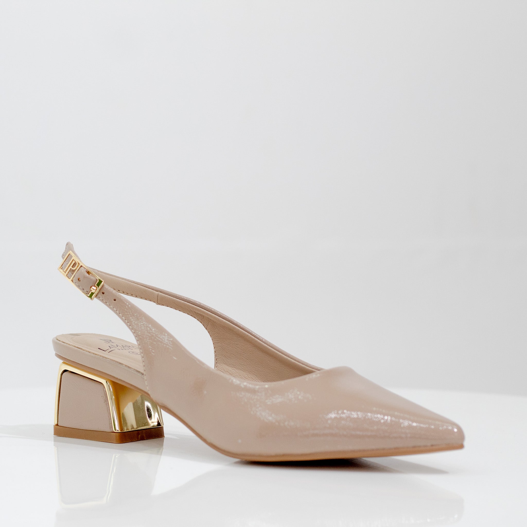 Gabrina 4cm heel pu closed toe sling court nude