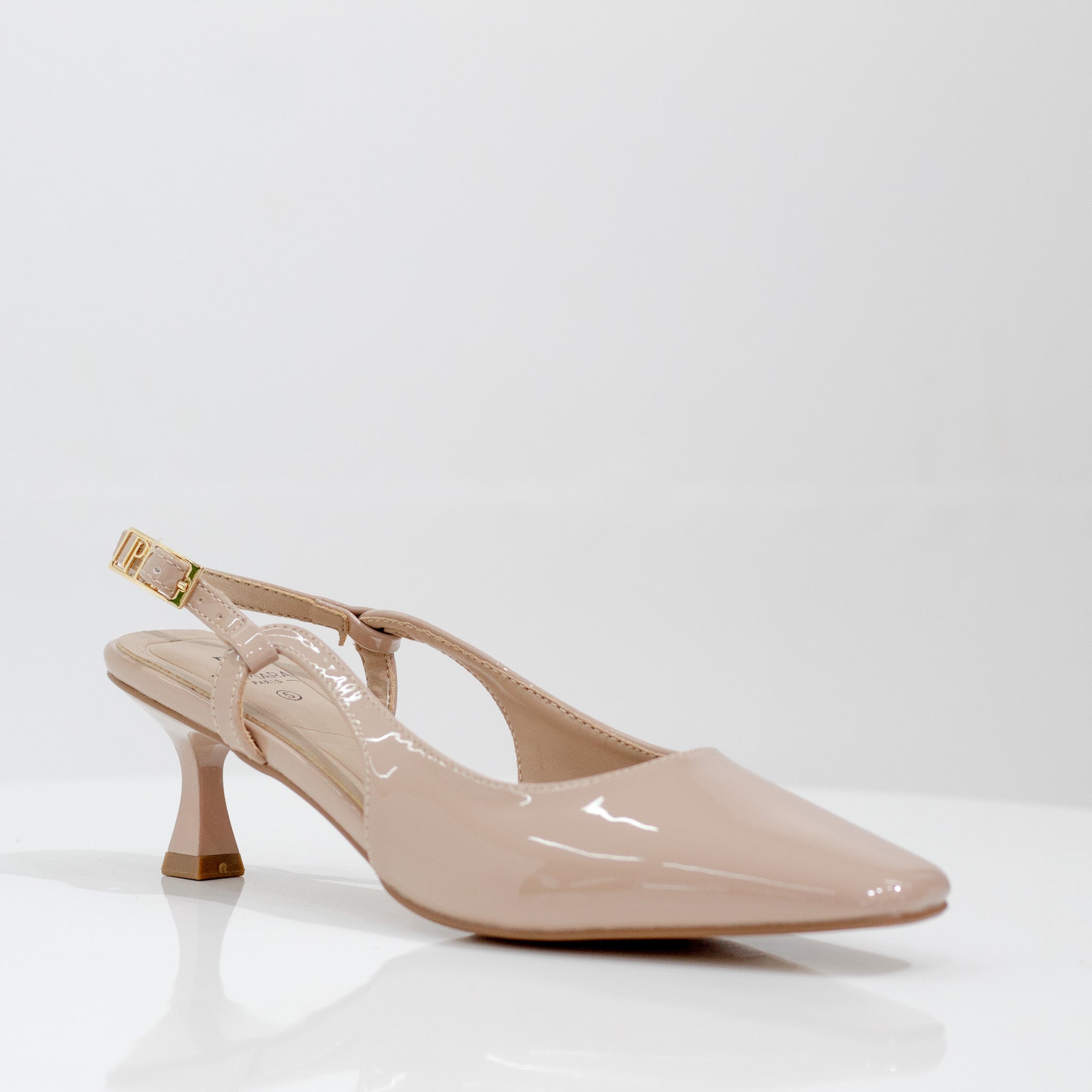 nude open waist pat mid heel sling back