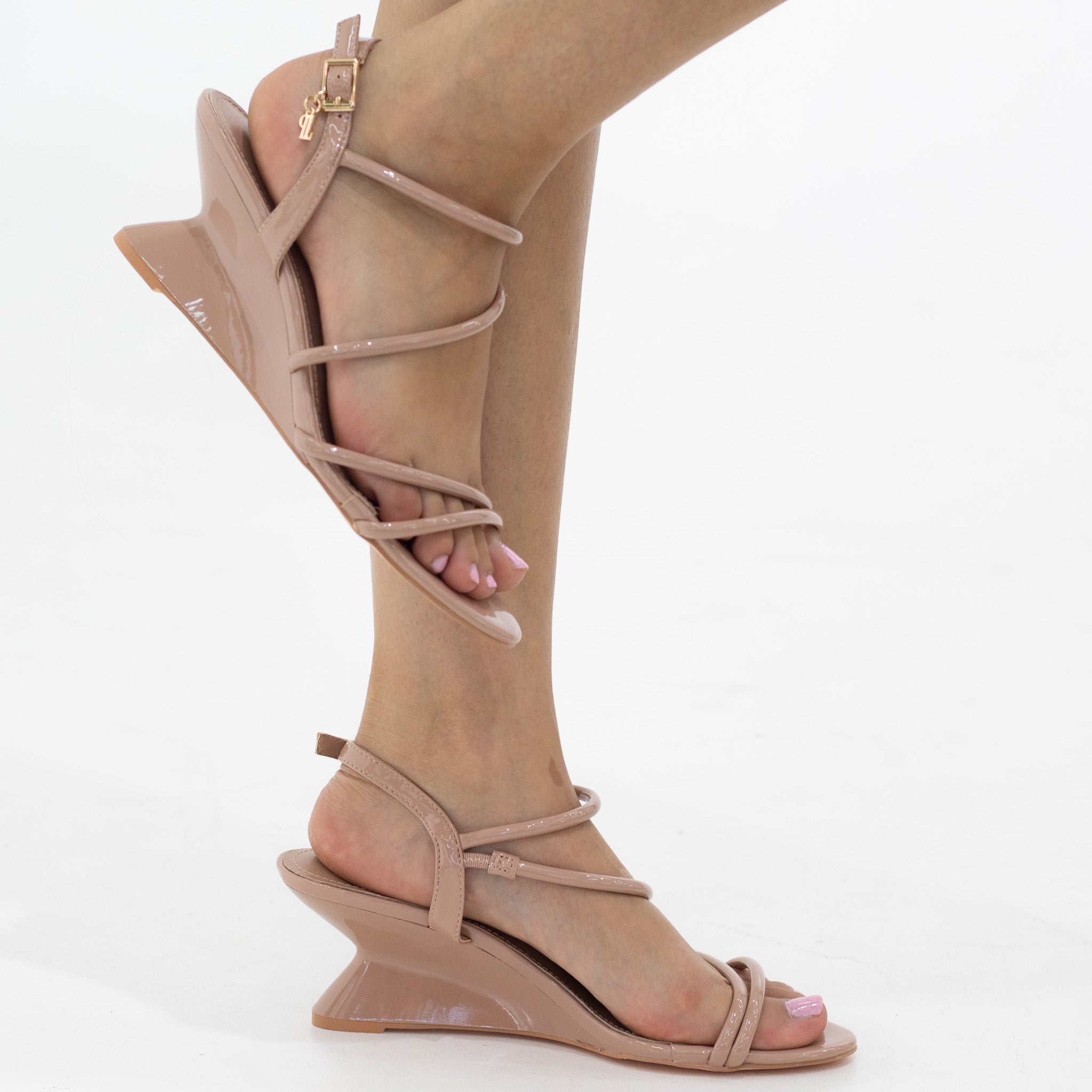 Sting double band special 6.5cm wedge sandals nude