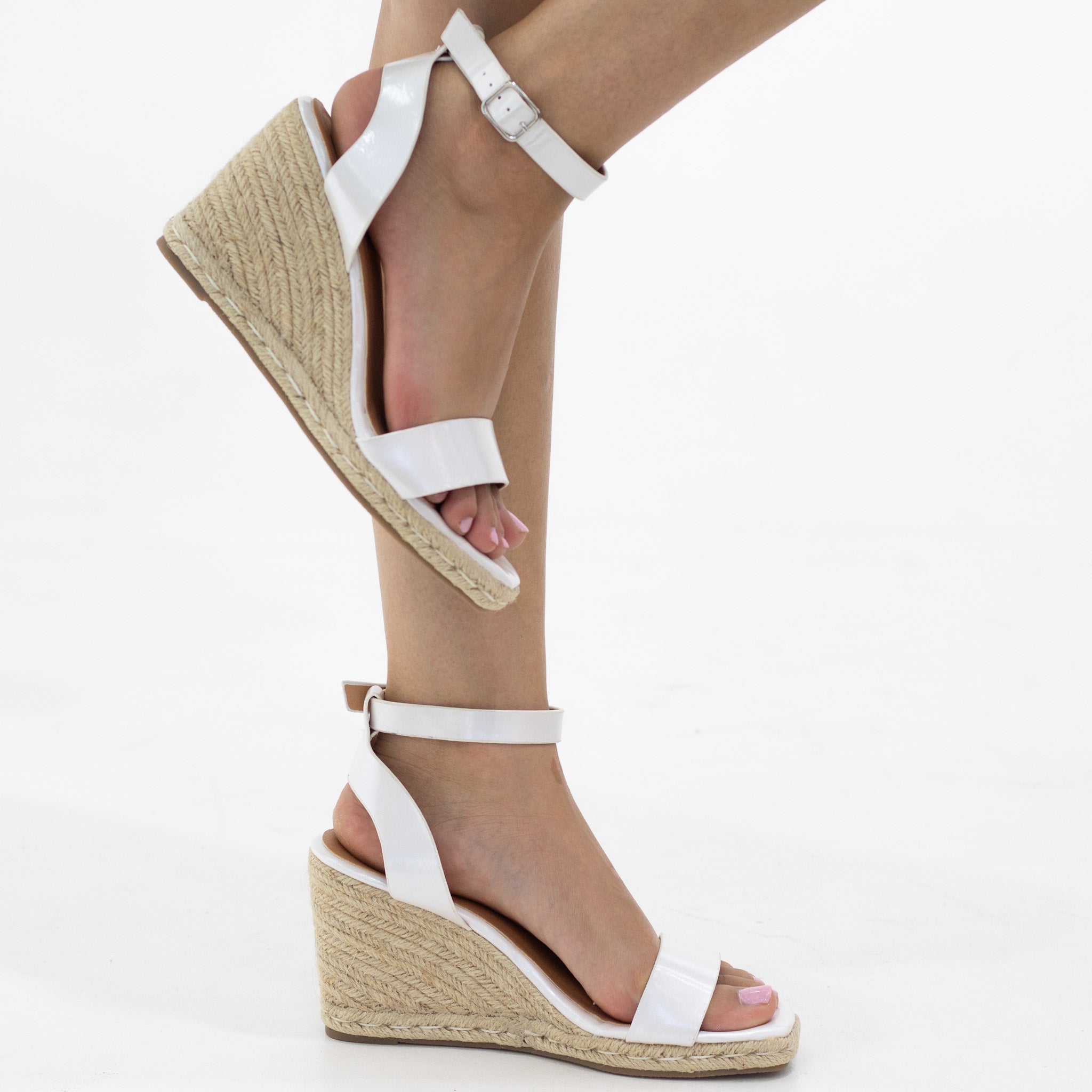 Jacinta one band espadrille 9cm wedge heel sandals white